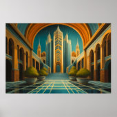 Cityscape Uitzicht gedempte kleuren Art Deco stijl Poster (Voorkant)