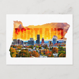 Cityscape van Portland Oregon in het Overzicht van Briefkaart