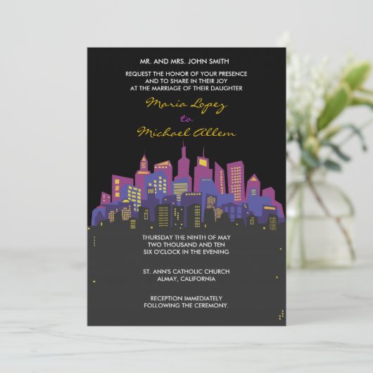 CITYSCAPE Wedding Invitation Invite Kaart (Staand voorkant)