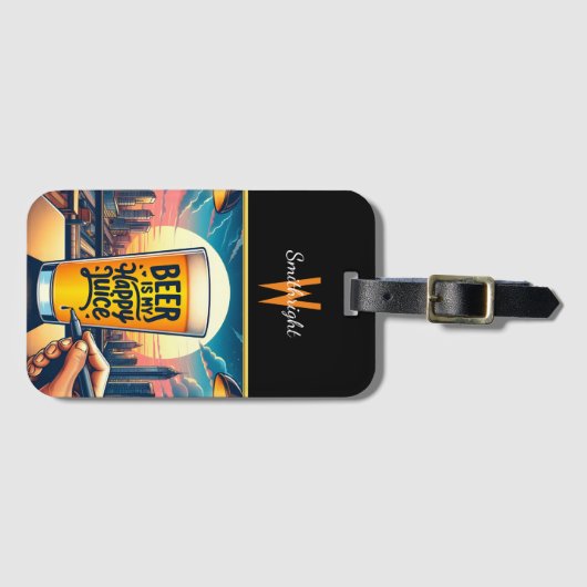 Cityscape Zonsondergang Met een Pint Gelukkig Sap Bagagelabel (Voorkant (horizontaal))