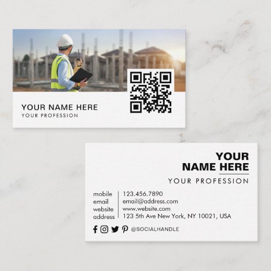 Civiele ingenieur QR Code Visitekaartje (Voorkant / Achterkant)