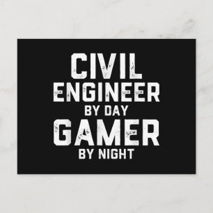 Civiele ingenieur tegen eendaags gamer tegen nacht briefkaart