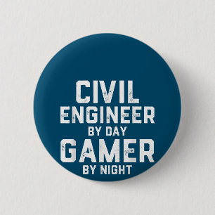 Civiele ingenieur tegen eendaags gamer tegen nacht ronde button 5,7 cm
