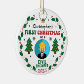 Civil Engineer Eerste Kerstboom Custom Name Keramisch Ornament (Rechts)