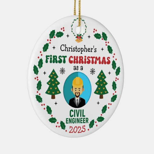 Civil Engineer Eerste Kerstboom Custom Name Keramisch Ornament (Rechts)