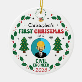 Civil Engineer Eerste Kerstboom Custom Name Keramisch Ornament