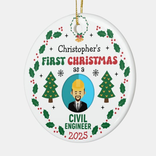 Civil Engineer Eerste Kerstboom Custom Name Keramisch Ornament (Links)