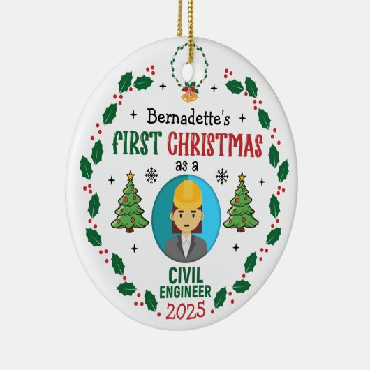 Civil Engineer Eerste Kerstdag Gepersonaliseerd Keramisch Ornament (Rechts)