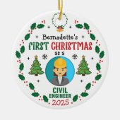 Civil Engineer Eerste Kerstdag Gepersonaliseerd Keramisch Ornament (Voorkant)