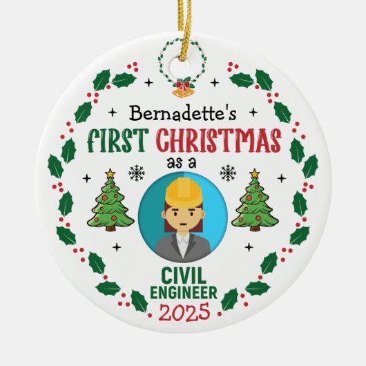 Civil Engineer Eerste Kerstdag Gepersonaliseerd Keramisch Ornament (Voorkant)