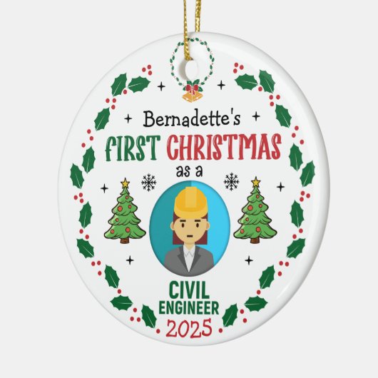 Civil Engineer Eerste Kerstdag Gepersonaliseerd Keramisch Ornament (Links)