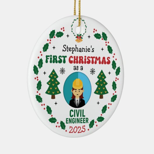 Civil Engineer First Christmas Custom Name Keramisch Ornament (Rechts)