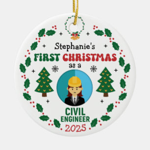 Civil Engineer First Christmas Custom Name Keramisch Ornament