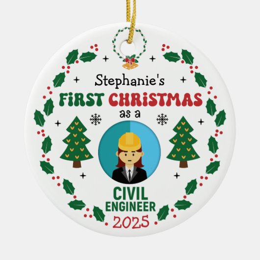 Civil Engineer First Christmas Custom Name Keramisch Ornament (Voorkant)