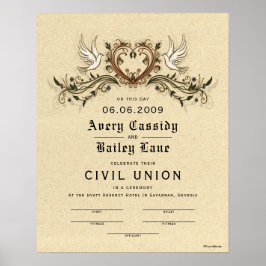 "Civil Union" legant Floral Wedding Certificate Poster
