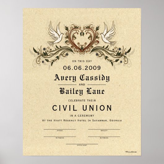 "Civil Union" legant Floral Wedding Certificate Poster (Voorkant)