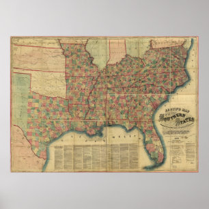 Civil War Southern States Map van J. Lloyd (1862) Poster