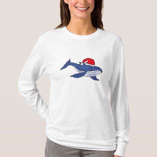 CJ- Funny Blue Whale in Santa hat Shirt (Voorkant)