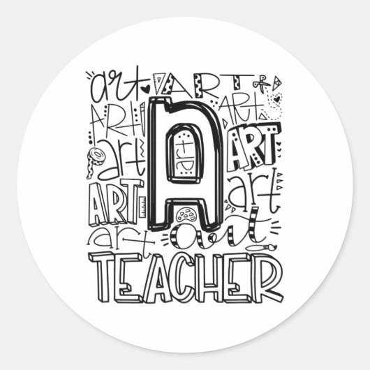 CK naar School Art Teacher Typography Ronde Sticker (Voorkant)