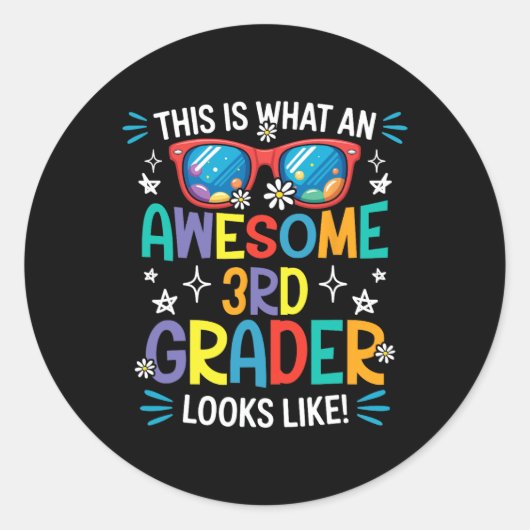 Ck Terug naar school 3e leerjaar Awesome derde lee Ronde Sticker (Voorkant)