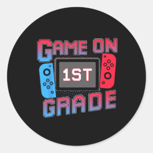 Ck Terug naar school videogame op 1e klas gamer jo Ronde Sticker