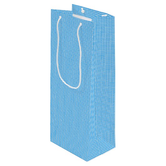 CKC-Gingham 1-Pastel Blue-White-WINE GIFT BAG Wijn Cadeautas (Voorkant Gekanteld)