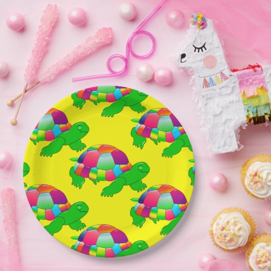 CKC Glasschildpad, Borden met geel papier Papieren Bordje (Feest)