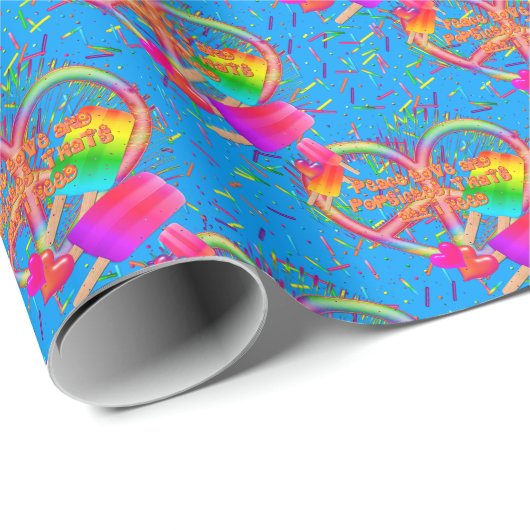 CKC-Peace, Love and Popsicle's, Blue-Gift Wrapping Cadeaupapier (Rol Hoek)