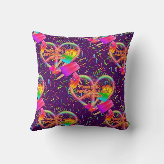 CKC-Peace, Love and Popsicle's-Paarse Sq Pillow Kussen (Achterkant)