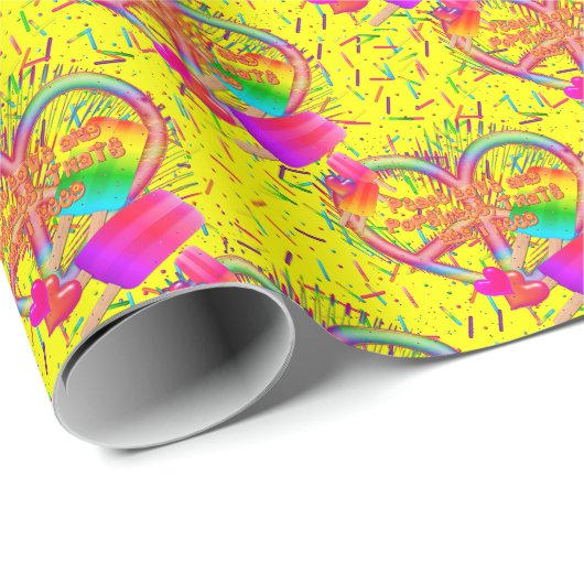 CKC-Peace, Love and Popsicle's, Yellow-Gift Wrap Cadeaupapier (Rol Hoek)
