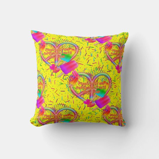 CKC-Peace, Love and Popsicle's-Yellow Sq Pillow Kussen (Voorkant)