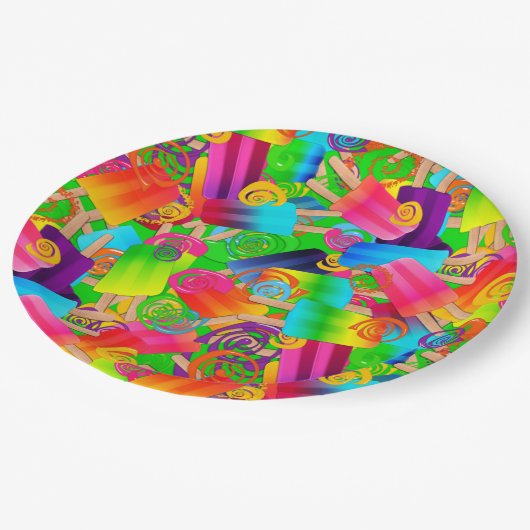 CKC Popsicle Swirls, Neon PAPER PARTITY BORDEN Papieren Bordje (Gekanteld)
