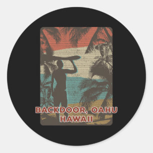 Ckdoor Oahu Hawaii Vintage Surfen Strand Kokospalm Ronde Sticker