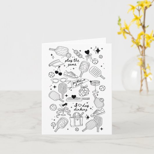 Ckleball Doodles In Black On Beige Retro Comfort C Kaart (Gele Bloem)