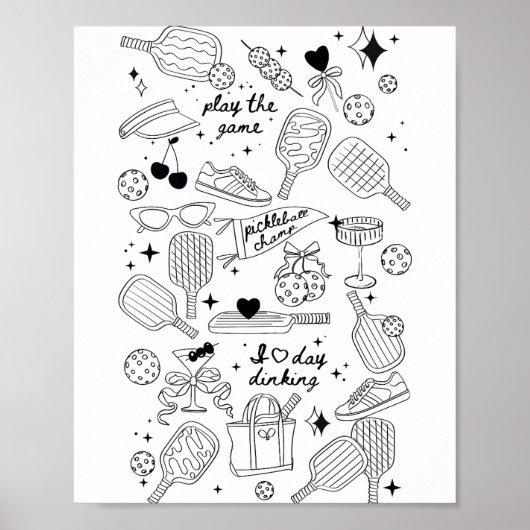 Ckleball Doodles In Black On Beige Retro Comfort C Poster (Voorkant)