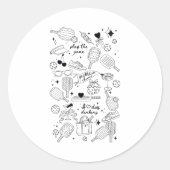 Ckleball Doodles In Black On Beige Retro Comfort C Ronde Sticker (Voorkant)