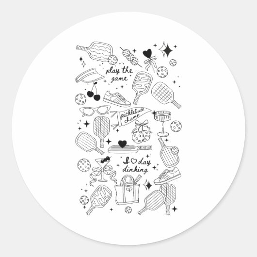 Ckleball Doodles In Black On Beige Retro Comfort C Ronde Sticker (Voorkant)