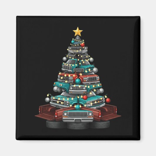 Ckup Truck Christmas Tree Funny Clic Car Graphic M Magneet (Voorkant)