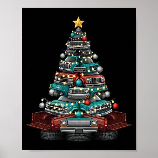 Ckup Truck Christmas Tree Funny Clic Car Graphic M Poster (Voorkant)