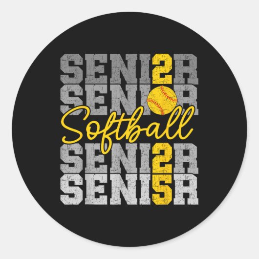 CL van 2025 Senior Softbal Retro Afstuderen 2025 M Ronde Sticker (Voorkant)