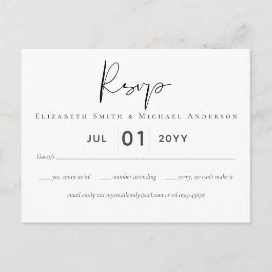 Claassic White Script RSVP MENU Budget (Voorkant)