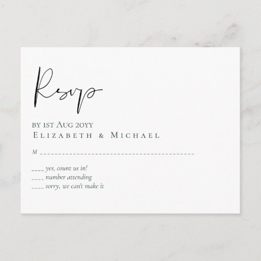 Claassic White Script RSVP MENU Budget (Voorkant)