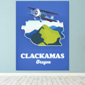 Clackamas Oregon USA-kaart Canvas Afdruk (Insitu (Houten vloer))