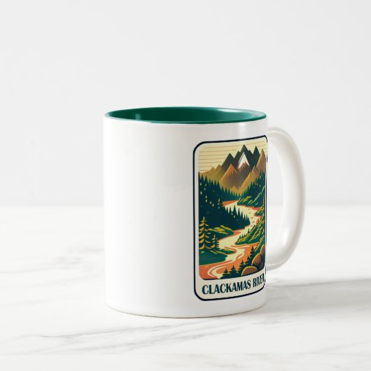 Clackamas River Oregon Kleuren Tweekleurige Koffiemok (Voorkant rechts)