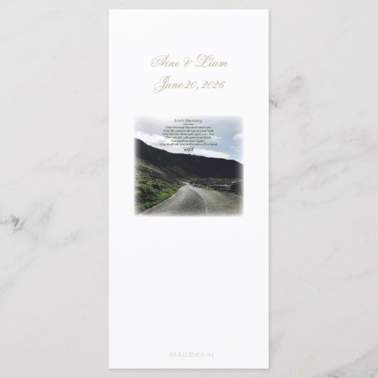 Claddagh bruiloft receptie menu (Achterkant)