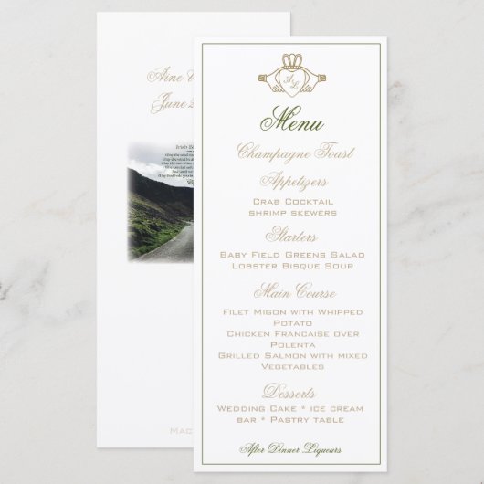 Claddagh bruiloft receptie menu (Voorkant / Achterkant)