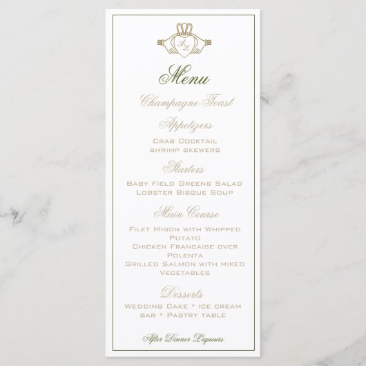 Claddagh bruiloft receptie menu (Voorkant)
