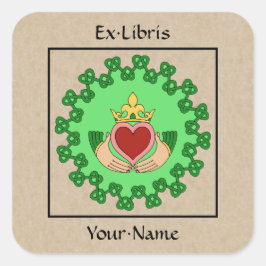 Claddagh en Green Knotwork Bookplate Vierkante Sticker