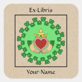 Claddagh en Green Knotwork Bookplate Vierkante Sticker