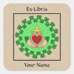 Claddagh en Green Knotwork Bookplate Vierkante Sticker
